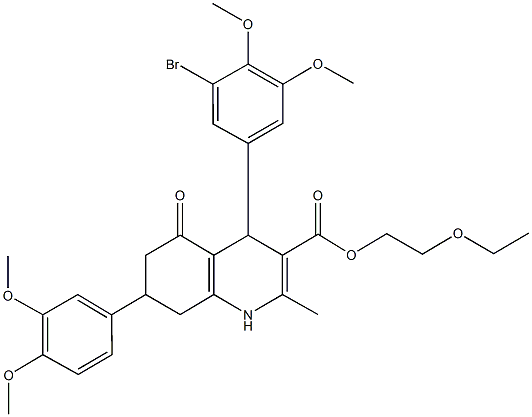 2-ethoxyethyl 4-(3-bromo-4,5-dimethoxyphenyl)-7-(3,4-dimethoxyphenyl)-2-methyl-5-oxo-1,4,5,6,7,8-hexahydro-3-quinolinecarboxylate Struktur