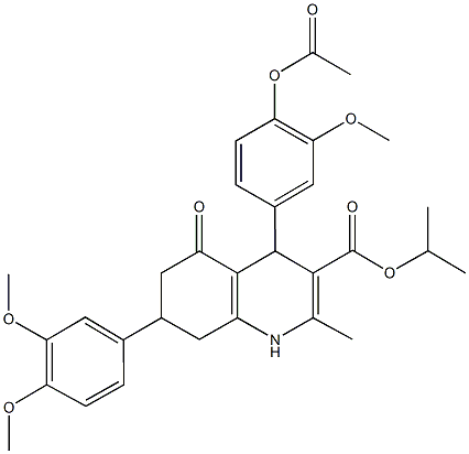 isopropyl 4-[4-(acetyloxy)-3-methoxyphenyl]-7-(3,4-dimethoxyphenyl)-2-methyl-5-oxo-1,4,5,6,7,8-hexahydro-3-quinolinecarboxylate Struktur