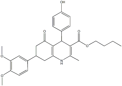 butyl 7-(3,4-dimethoxyphenyl)-4-(4-hydroxyphenyl)-2-methyl-5-oxo-1,4,5,6,7,8-hexahydro-3-quinolinecarboxylate Struktur