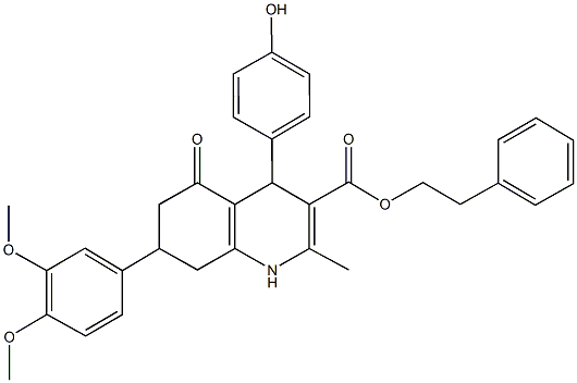 2-phenylethyl 7-(3,4-dimethoxyphenyl)-4-(4-hydroxyphenyl)-2-methyl-5-oxo-1,4,5,6,7,8-hexahydro-3-quinolinecarboxylate Struktur