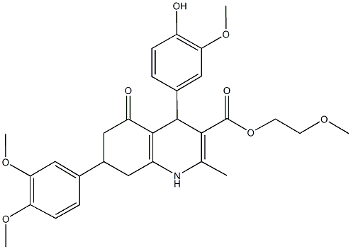 2-methoxyethyl 7-(3,4-dimethoxyphenyl)-4-(4-hydroxy-3-methoxyphenyl)-2-methyl-5-oxo-1,4,5,6,7,8-hexahydro-3-quinolinecarboxylate Struktur