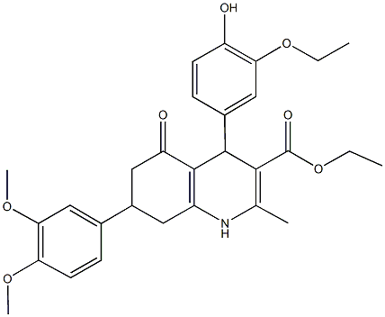 ethyl 7-(3,4-dimethoxyphenyl)-4-(3-ethoxy-4-hydroxyphenyl)-2-methyl-5-oxo-1,4,5,6,7,8-hexahydro-3-quinolinecarboxylate Struktur