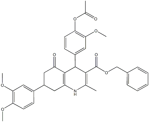 benzyl 4-[4-(acetyloxy)-3-methoxyphenyl]-7-(3,4-dimethoxyphenyl)-2-methyl-5-oxo-1,4,5,6,7,8-hexahydro-3-quinolinecarboxylate Struktur