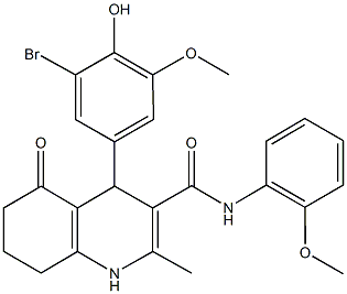 4-(3-bromo-4-hydroxy-5-methoxyphenyl)-N-(2-methoxyphenyl)-2-methyl-5-oxo-1,4,5,6,7,8-hexahydro-3-quinolinecarboxamide Struktur