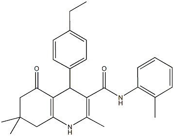 4-(4-ethylphenyl)-2,7,7-trimethyl-N-(2-methylphenyl)-5-oxo-1,4,5,6,7,8-hexahydro-3-quinolinecarboxamide Struktur