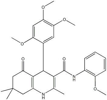 N-(2-methoxyphenyl)-2,7,7-trimethyl-5-oxo-4-(2,4,5-trimethoxyphenyl)-1,4,5,6,7,8-hexahydro-3-quinolinecarboxamide Struktur