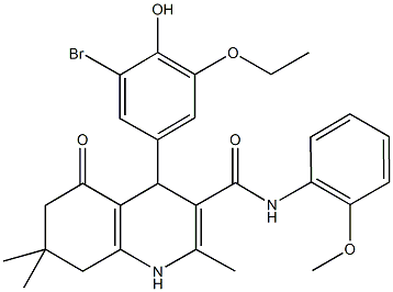 4-(3-bromo-5-ethoxy-4-hydroxyphenyl)-N-(2-methoxyphenyl)-2,7,7-trimethyl-5-oxo-1,4,5,6,7,8-hexahydro-3-quinolinecarboxamide Struktur