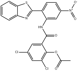 2-({2-(1,3-benzothiazol-2-yl)-5-nitroanilino}carbonyl)-4,6-dichlorophenyl acetate Struktur