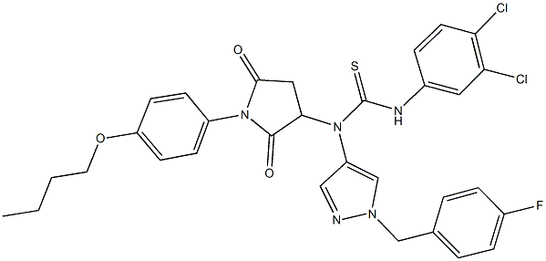 N-[1-(4-butoxyphenyl)-2,5-dioxo-3-pyrrolidinyl]-N'-(3,4-dichlorophenyl)-N-[1-(4-fluorobenzyl)-1H-pyrazol-4-yl]thiourea Struktur