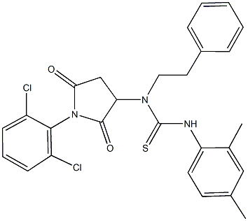 N-[1-(2,6-dichlorophenyl)-2,5-dioxo-3-pyrrolidinyl]-N'-(2,4-dimethylphenyl)-N-(2-phenylethyl)thiourea Struktur