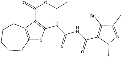 ethyl 2-[({[(4-bromo-1,3-dimethyl-1H-pyrazol-5-yl)carbonyl]amino}carbothioyl)amino]-5,6,7,8-tetrahydro-4H-cyclohepta[b]thiophene-3-carboxylate Struktur