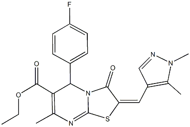 ethyl 2-[(1,5-dimethyl-1H-pyrazol-4-yl)methylene]-5-(4-fluorophenyl)-7-methyl-3-oxo-2,3-dihydro-5H-[1,3]thiazolo[3,2-a]pyrimidine-6-carboxylate Struktur