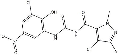 N-[(4-chloro-1,3-dimethyl-1H-pyrazol-5-yl)carbonyl]-N'-{3-chloro-2-hydroxy-5-nitrophenyl}thiourea Struktur