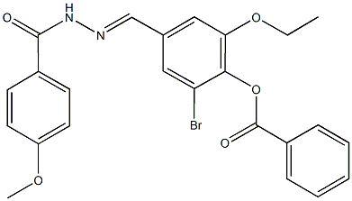 2-bromo-6-ethoxy-4-[2-(4-methoxybenzoyl)carbohydrazonoyl]phenyl benzoate Struktur