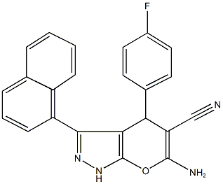 6-amino-4-(4-fluorophenyl)-3-(1-naphthyl)-1,4-dihydropyrano[2,3-c]pyrazole-5-carbonitrile Struktur