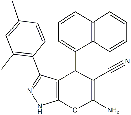 6-amino-3-(2,4-dimethylphenyl)-4-(1-naphthyl)-1,4-dihydropyrano[2,3-c]pyrazole-5-carbonitrile Struktur