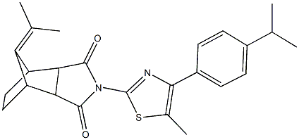 4-[4-(4-isopropylphenyl)-5-methyl-1,3-thiazol-2-yl]-10-(1-methylethylidene)-4-azatricyclo[5.2.1.0~2,6~]decane-3,5-dione Struktur