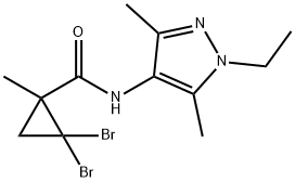 2,2-dibromo-N-(1-ethyl-3,5-dimethyl-1H-pyrazol-4-yl)-1-methylcyclopropanecarboxamide Struktur