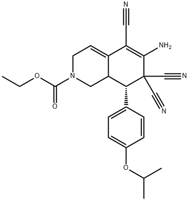 ethyl 6-amino-5,7,7-tricyano-8-(4-isopropoxyphenyl)-3,7,8,8a-tetrahydro-2(1H)-isoquinolinecarboxylate Struktur