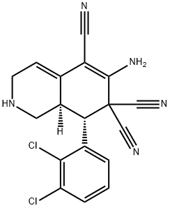 6-amino-8-(2,3-dichlorophenyl)-2,3,8,8a-tetrahydro-5,7,7(1H)-isoquinolinetricarbonitrile Struktur