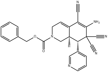 benzyl 6-amino-5,7,7-tricyano-8-(3-pyridinyl)-3,7,8,8a-tetrahydro-2(1H)-isoquinolinecarboxylate Struktur