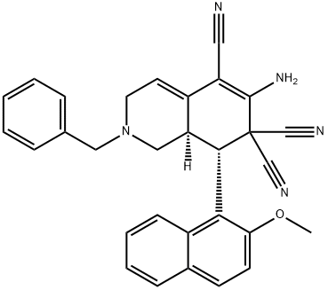 6-amino-2-benzyl-8-(2-methoxy-1-naphthyl)-2,3,8,8a-tetrahydro-5,7,7(1H)-isoquinolinetricarbonitrile Struktur