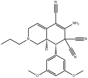 6-amino-8-(3,5-dimethoxyphenyl)-2-propyl-2,3,8,8a-tetrahydro-5,7,7(1H)-isoquinolinetricarbonitrile Struktur