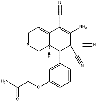 2-[3-(6-amino-5,7,7-tricyano-3,7,8,8a-tetrahydro-1H-isothiochromen-8-yl)phenoxy]acetamide Struktur