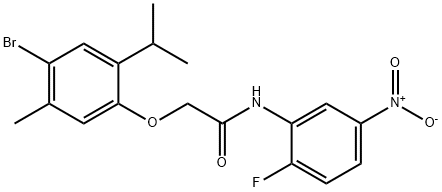 2-(4-bromo-2-isopropyl-5-methylphenoxy)-N-{2-fluoro-5-nitrophenyl}acetamide Struktur