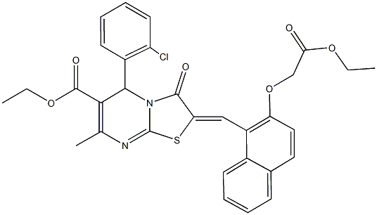 ethyl 5-(2-chlorophenyl)-2-{[2-(2-ethoxy-2-oxoethoxy)-1-naphthyl]methylene}-7-methyl-3-oxo-2,3-dihydro-5H-[1,3]thiazolo[3,2-a]pyrimidine-6-carboxylate Struktur