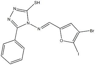 4-{[(4-bromo-5-iodo-2-furyl)methylene]amino}-5-phenyl-4H-1,2,4-triazol-3-yl hydrosulfide Struktur