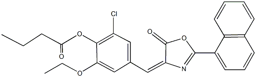 2-chloro-6-ethoxy-4-[(2-(1-naphthyl)-5-oxo-1,3-oxazol-4(5H)-ylidene)methyl]phenyl butyrate Struktur