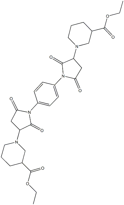 ethyl 1-[1-(4-{3-[3-(ethoxycarbonyl)-1-piperidinyl]-2,5-dioxo-1-pyrrolidinyl}phenyl)-2,5-dioxo-3-pyrrolidinyl]-3-piperidinecarboxylate Struktur