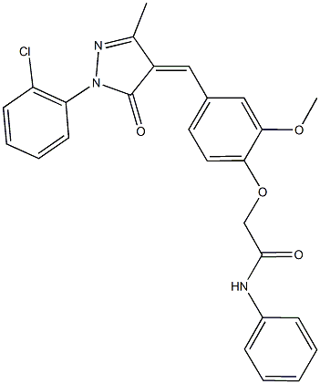 2-(4-{[1-(2-chlorophenyl)-3-methyl-5-oxo-1,5-dihydro-4H-pyrazol-4-ylidene]methyl}-2-methoxyphenoxy)-N-phenylacetamide Struktur