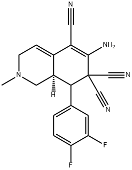 6-amino-8-(3,4-difluorophenyl)-2-methyl-2,3,8,8a-tetrahydro-5,7,7(1H)-isoquinolinetricarbonitrile Struktur