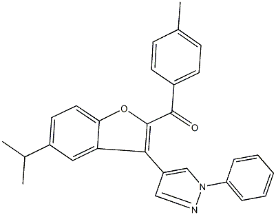 [5-isopropyl-3-(1-phenyl-1H-pyrazol-4-yl)-1-benzofuran-2-yl](4-methylphenyl)methanone Struktur