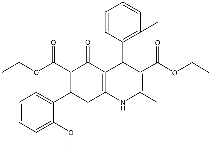 diethyl 7-(2-methoxyphenyl)-2-methyl-4-(2-methylphenyl)-5-oxo-1,4,5,6,7,8-hexahydro-3,6-quinolinedicarboxylate Struktur