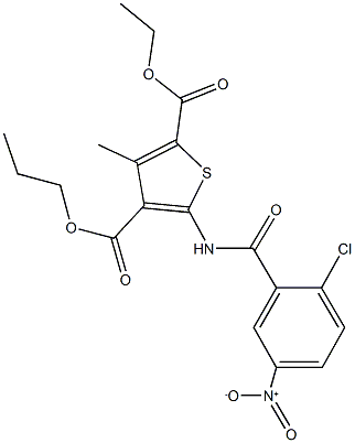 2-ethyl 4-propyl 5-({2-chloro-5-nitrobenzoyl}amino)-3-methyl-2,4-thiophenedicarboxylate Struktur