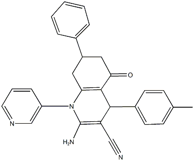 2-amino-4-(4-methylphenyl)-5-oxo-7-phenyl-1-(3-pyridinyl)-1,4,5,6,7,8-hexahydro-3-quinolinecarbonitrile Struktur