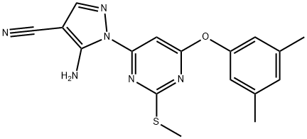 5-amino-1-[6-(3,5-dimethylphenoxy)-2-(methylsulfanyl)pyrimidin-4-yl]-1H-pyrazole-4-carbonitrile Struktur