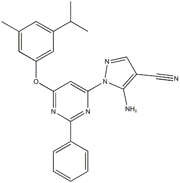 5-amino-1-[6-(3-isopropyl-5-methylphenoxy)-2-phenyl-4-pyrimidinyl]-1H-pyrazole-4-carbonitrile Struktur