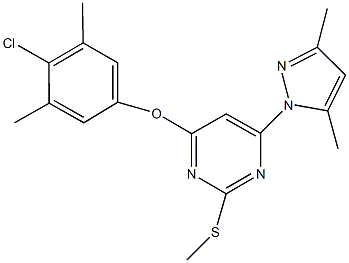 4-chloro-3,5-dimethylphenyl 6-(3,5-dimethyl-1H-pyrazol-1-yl)-2-(methylsulfanyl)-4-pyrimidinyl ether Struktur