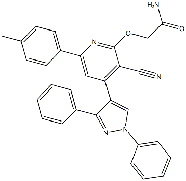 2-{[3-cyano-4-(1,3-diphenyl-1H-pyrazol-4-yl)-6-(4-methylphenyl)-2-pyridinyl]oxy}acetamide Struktur