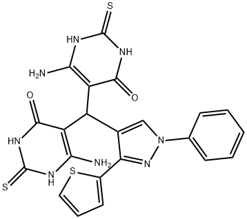 6-amino-5-{(6-amino-4-oxo-2-thioxo-1,2,3,4-tetrahydro-5-pyrimidinyl)[1-phenyl-3-(2-thienyl)-1H-pyrazol-4-yl]methyl}-2-thioxo-2,3-dihydro-4(1H)-pyrimidinone Struktur