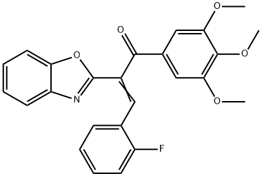 2-(1,3-benzoxazol-2-yl)-3-(2-fluorophenyl)-1-(3,4,5-trimethoxyphenyl)-2-propen-1-one Struktur