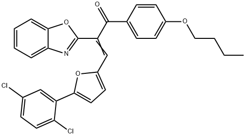 2-(1,3-benzoxazol-2-yl)-1-(4-butoxyphenyl)-3-[5-(2,5-dichlorophenyl)-2-furyl]-2-propen-1-one Struktur