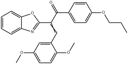 2-(1,3-benzoxazol-2-yl)-3-(2,5-dimethoxyphenyl)-1-(4-propoxyphenyl)-2-propen-1-one Struktur