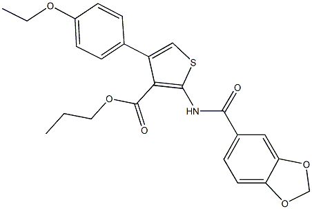 propyl 2-[(1,3-benzodioxol-5-ylcarbonyl)amino]-4-(4-ethoxyphenyl)-3-thiophenecarboxylate Struktur