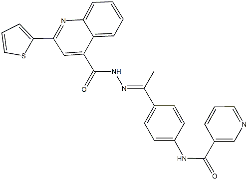 N-[4-(N-{[2-(2-thienyl)-4-quinolinyl]carbonyl}ethanehydrazonoyl)phenyl]nicotinamide Struktur