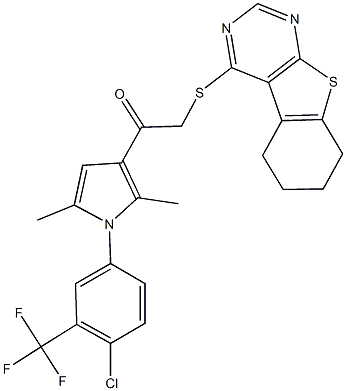 1-{1-[4-chloro-3-(trifluoromethyl)phenyl]-2,5-dimethyl-1H-pyrrol-3-yl}-2-(5,6,7,8-tetrahydro[1]benzothieno[2,3-d]pyrimidin-4-ylsulfanyl)ethanone Struktur